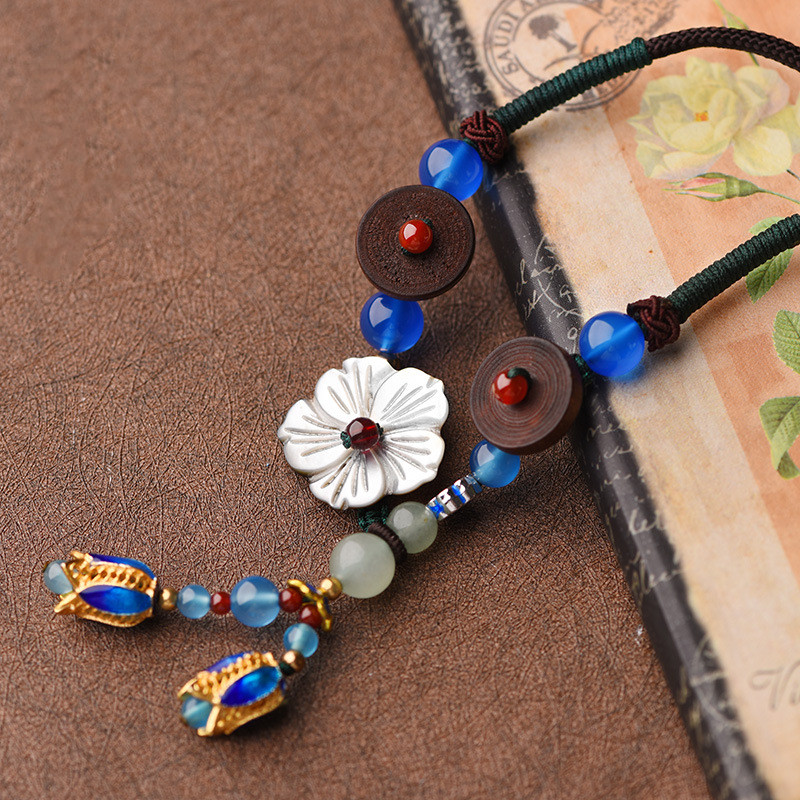 Short Necklace Shell Flower Clavicle Chain Cloisonne Pendant Women