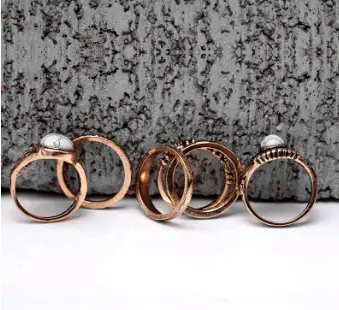 European and American retro simple turquoise mosaic mix combination joint ring set