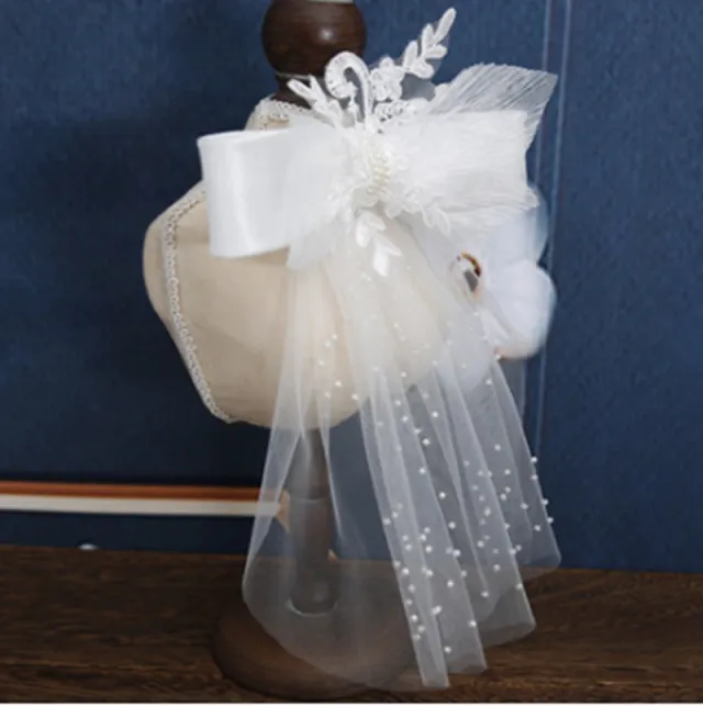 Bridal Headdress Handmade Beaded Silk Yarn Hair Accessories White - Shop at LoveMi