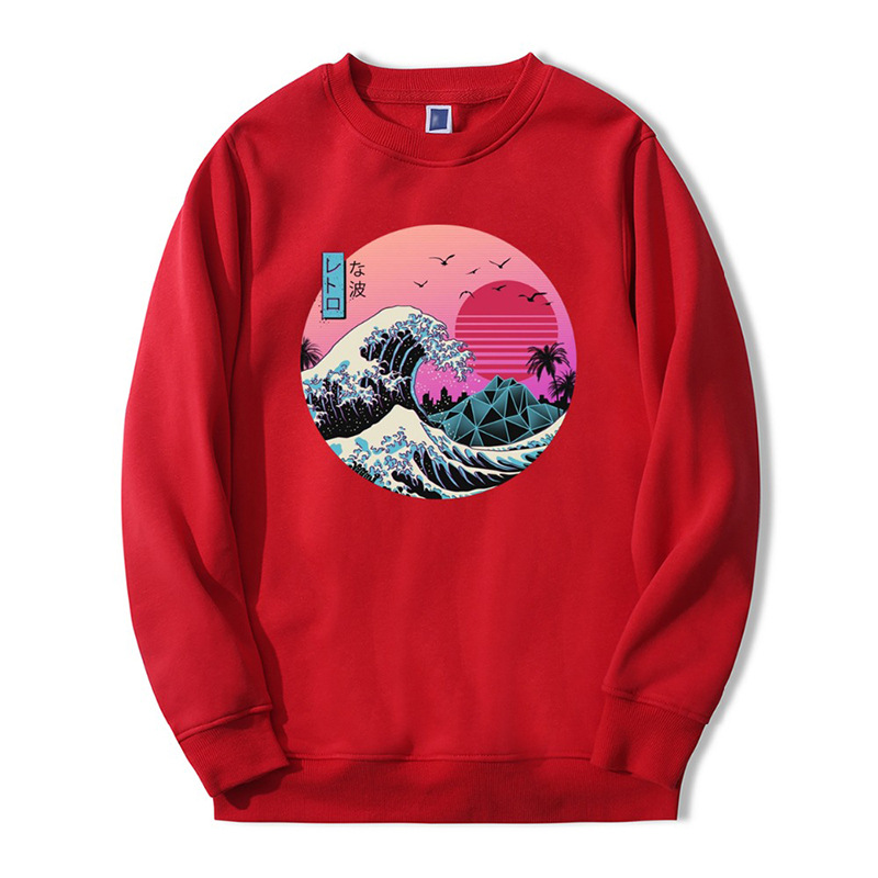 The Great Retro Wave Japanese Anime Crew Neck Sweater Red - Shop at LoveMi