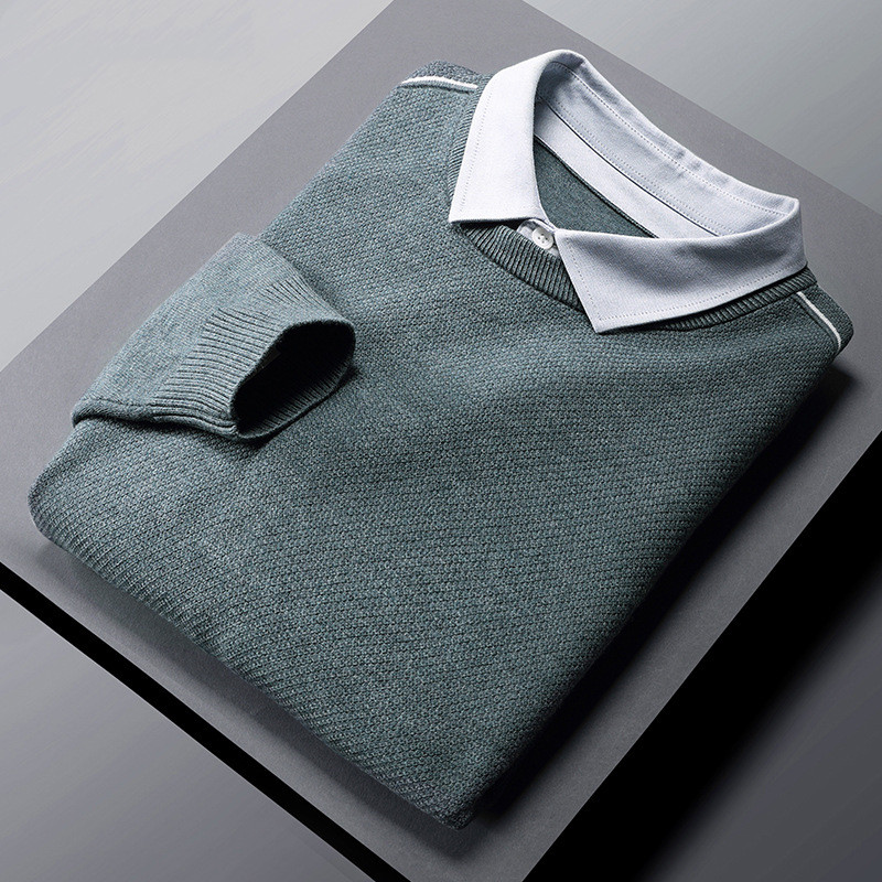 Plush Padded Shirt Collar Fake Two Sweater Men