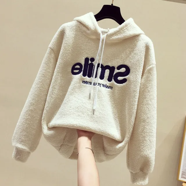 Women's new hooded sweater in winter with velvet thickening imitation lamb wool Apricot - Shop at LoveMi