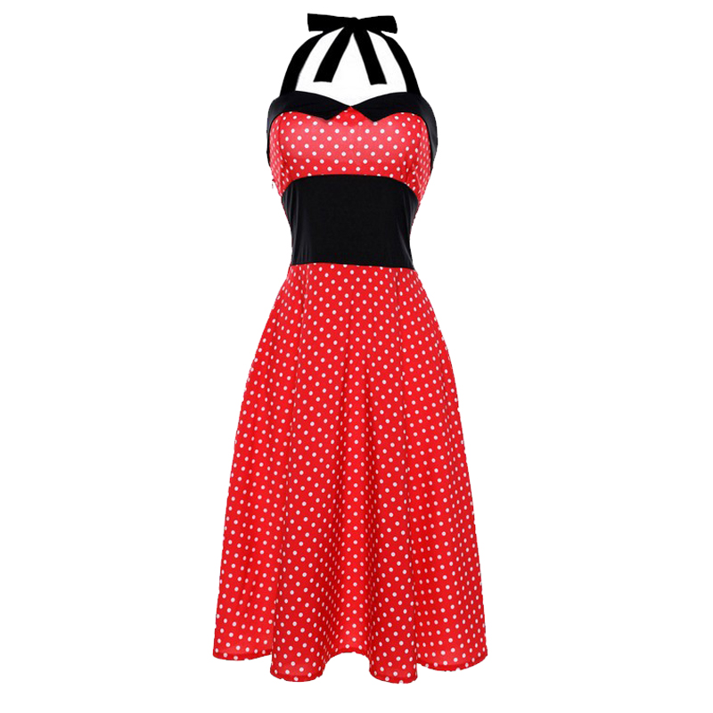 Hepburn Style Retro Hanging Neck Tube Top Stitching High Waist Printed Dress