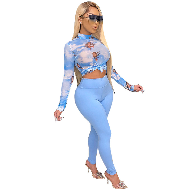 Knit printed tight-fitting two-piece suit