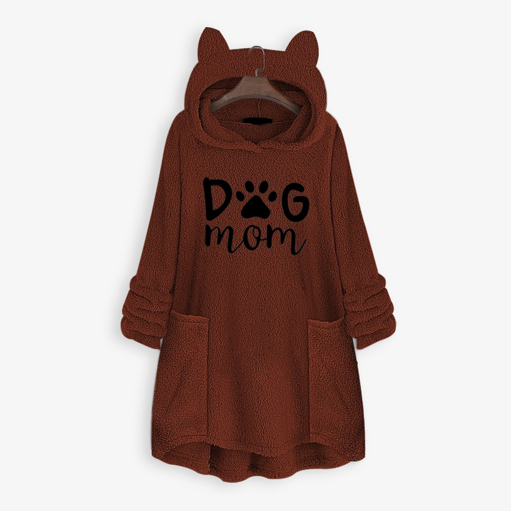 Autumn And Winter Hooded Embroidered Sweater Brown - Shop at LoveMi