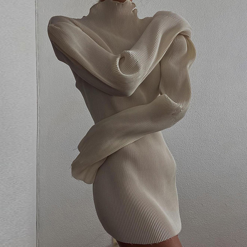 Round neck long sleeve temperament slim dress