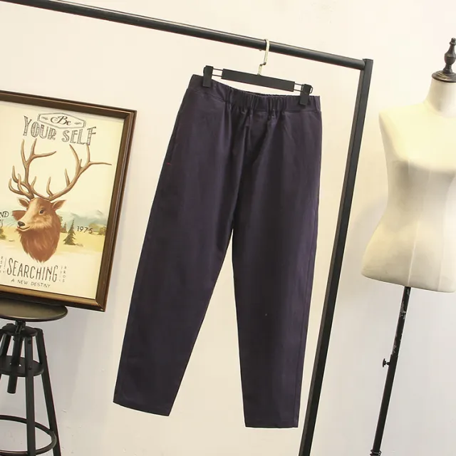 Plus Size Women's Cotton And Linen Stretch Pants Navy - Shop at LoveMi