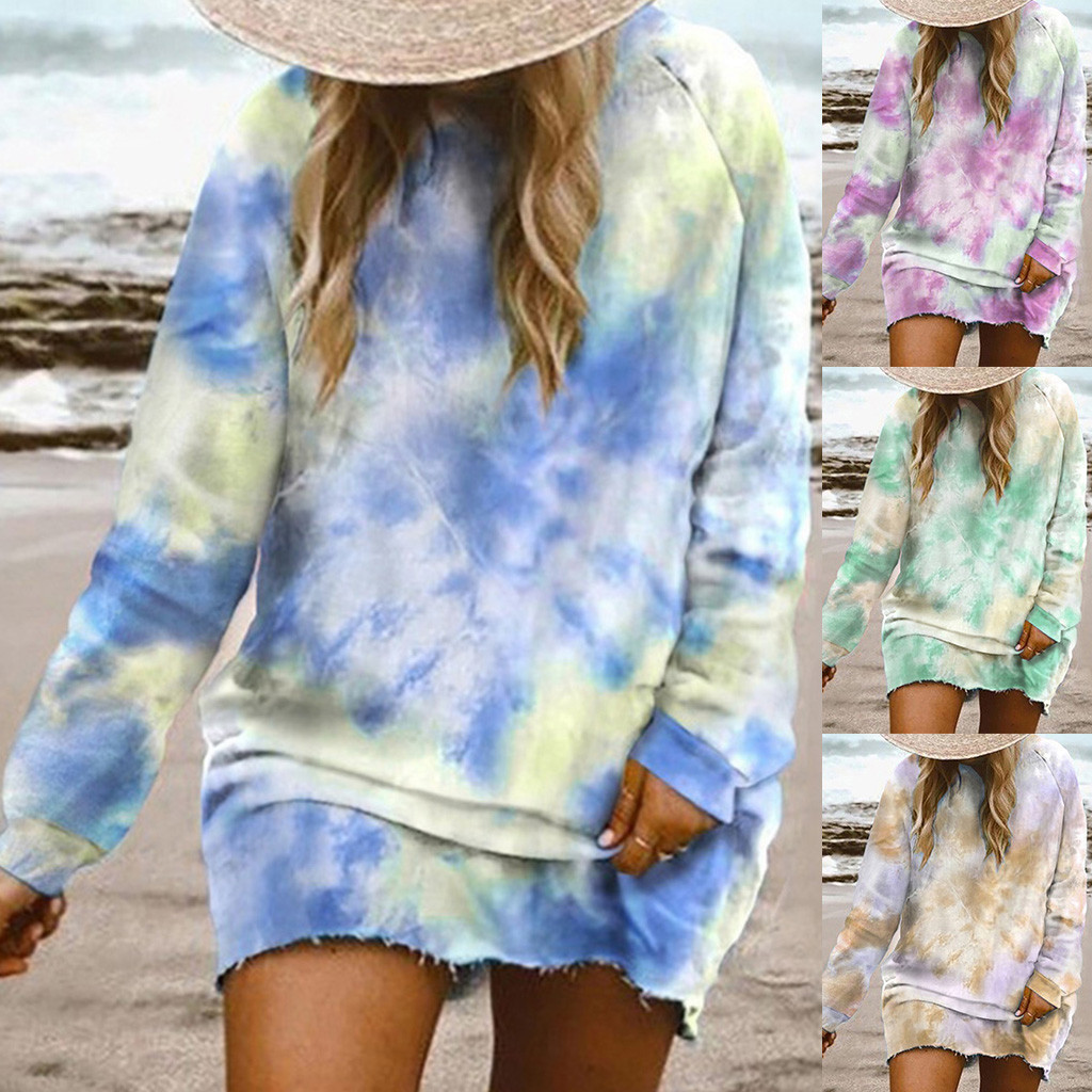 Loose Long   Sleeve Tie Dye Printed Homewear