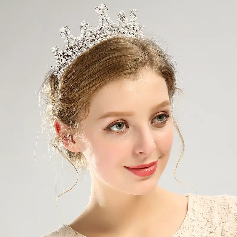 Bridal Pearl Rhinestone Crystal Crown Tiara