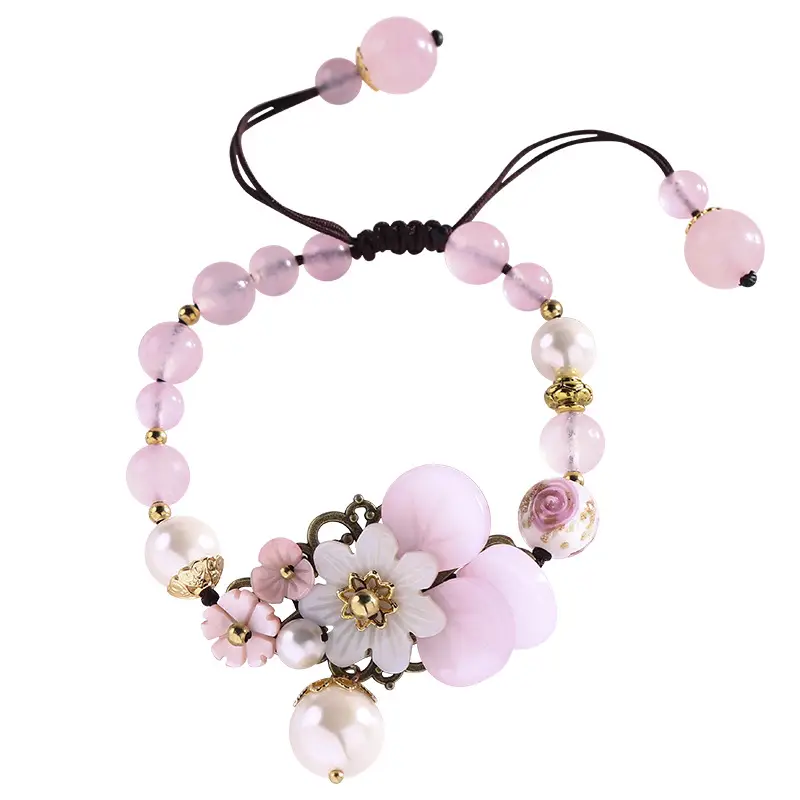 Ethnic style pink colored glaze bracelet