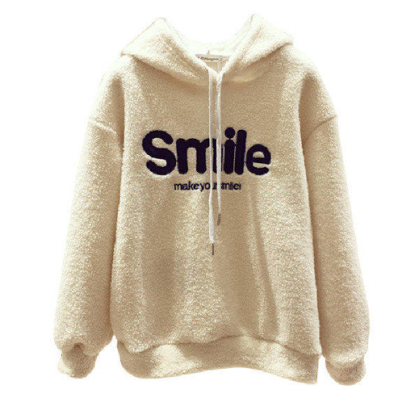 Women's new hooded sweater in winter with velvet thickening imitation lamb wool