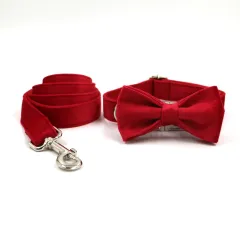 Plaid Dog Collar Print Bow Tie Bow Set - Red - View 1