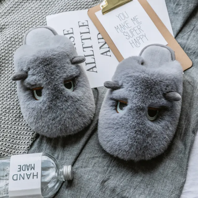 Women's Autumn And Winter Fabric Cotton Slippers Grey - Shop at LoveMi