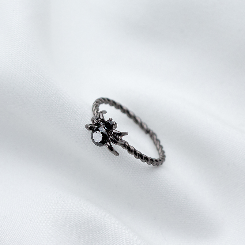 S925 silver ring black spider ring