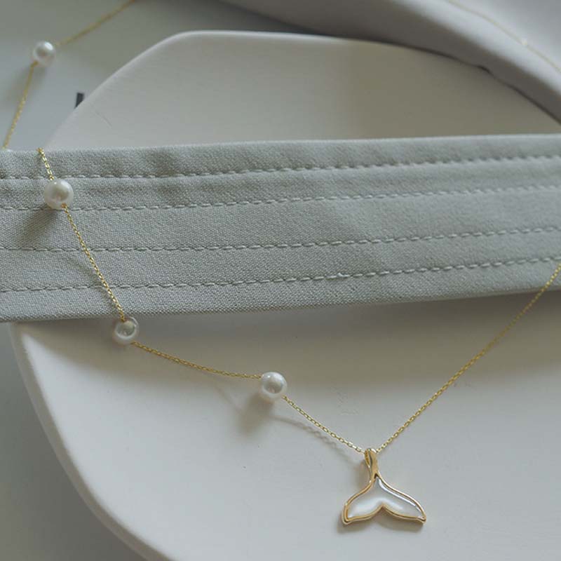 Pearl Dolphin Tail Long Necklace Short Sweater Chain