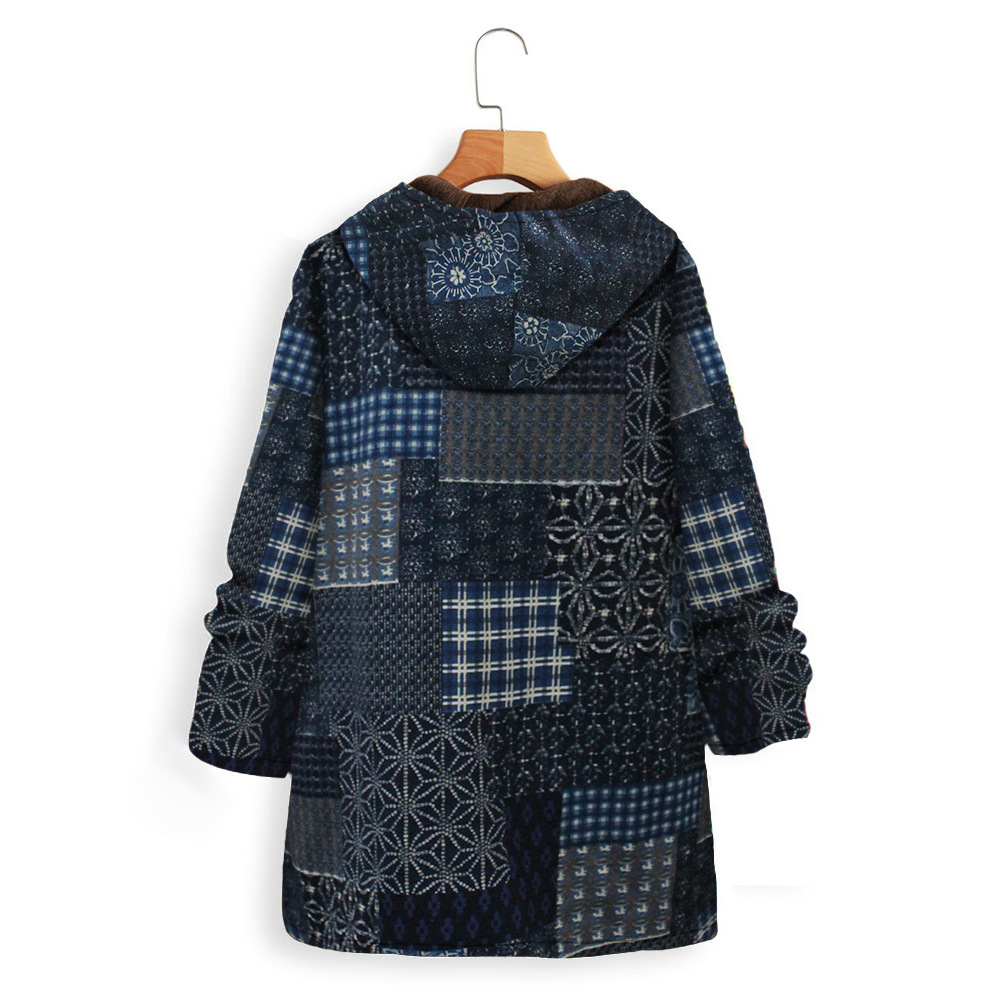 Ethnic print plus velvet padded padded jacket