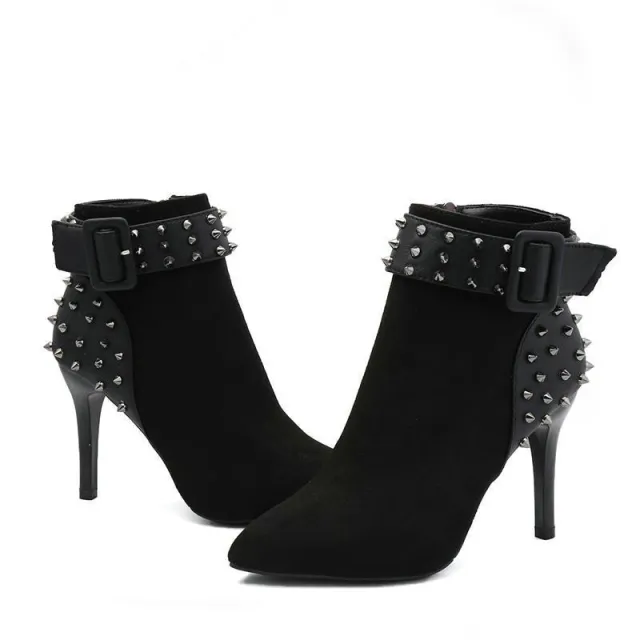 All match rivet pointed high heels Black - Shop at LoveMi