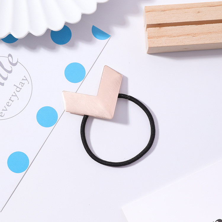 Arrow hair rope V shaped geometric brushed metal hair ring sweet love rubber band Rose Gold - Shop at LoveMi