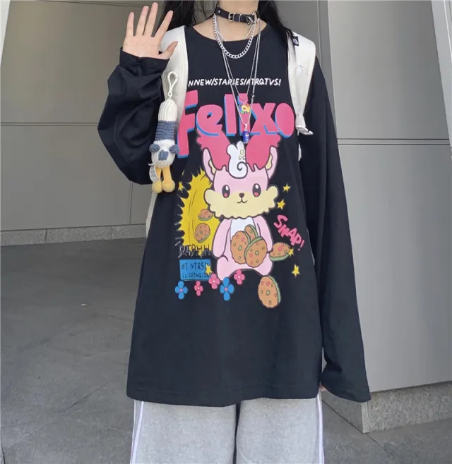 Japanese cartoon cute long sleeve Black - Shop at LoveMi