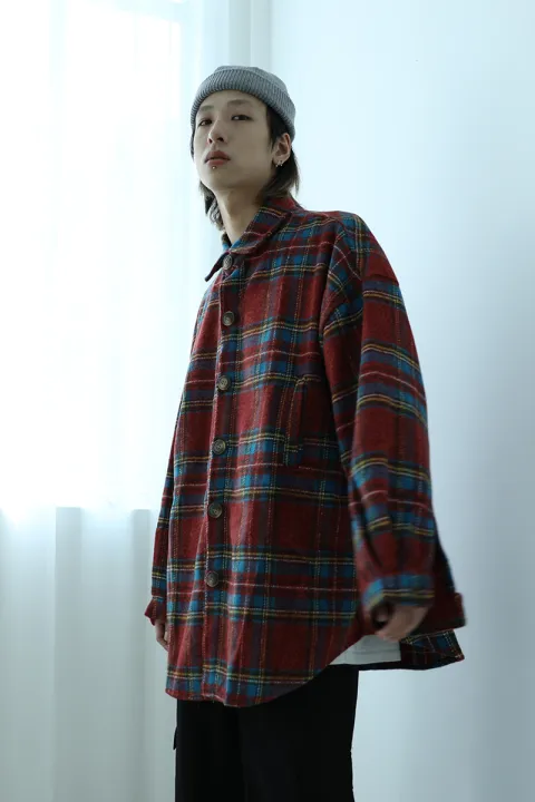 Color Plaid Shirt Men and Women Retro Thick Woolen