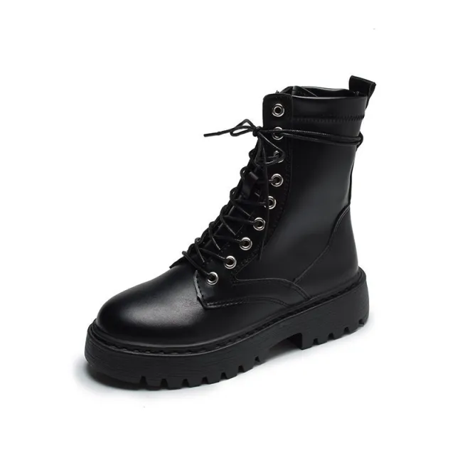 All match casual thick soled mid tube short boots Black - Shop at LoveMi