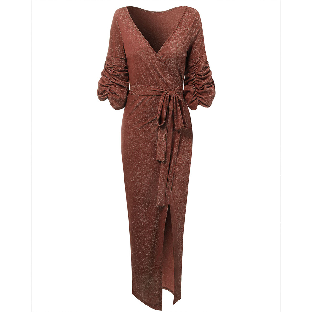 One-shoulder wrapped chest dress