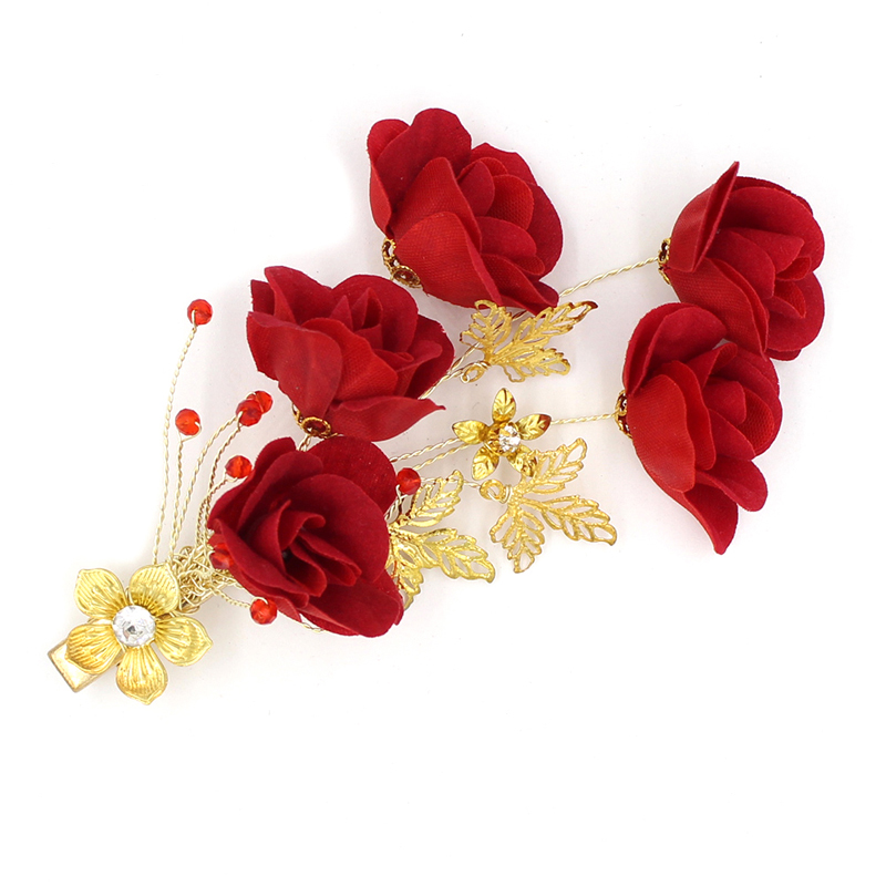 Red Bridal Head Flower Hair Ornament, Flannel Rose Flower Red - Shop at LoveMi