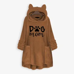 Autumn And Winter Hooded Embroidered Sweater - Khaki - View 1