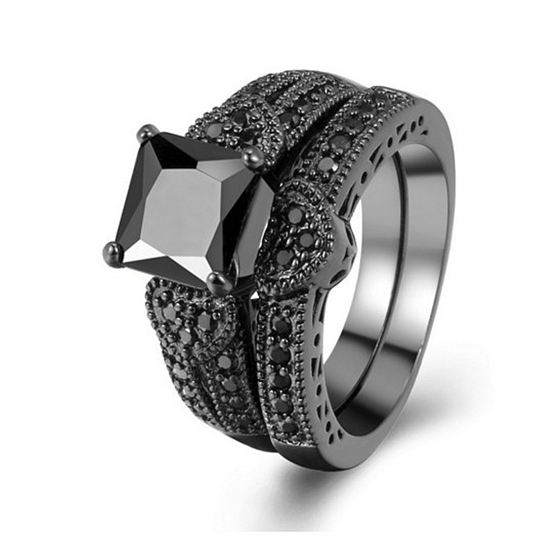 Love heart black gold two-piece ring