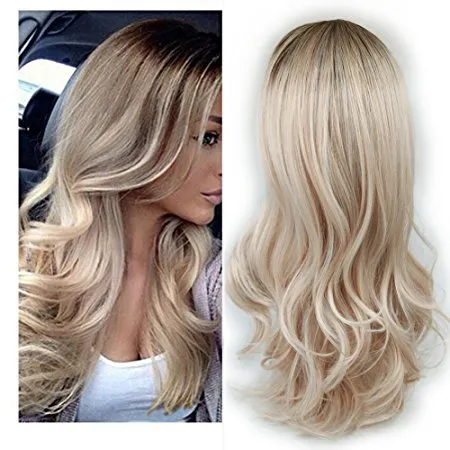 uropean and American fashion white female partial points in the wig bangs dyed long curly hair - Shop at LoveMi