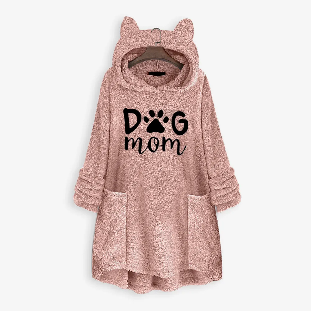 Autumn And Winter Hooded Embroidered Sweater - Pink