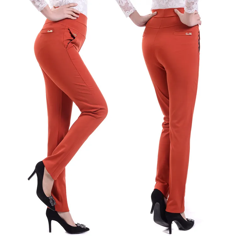 Elastic Waist Straight Leg Pants Mother Cropped Pants - Orange