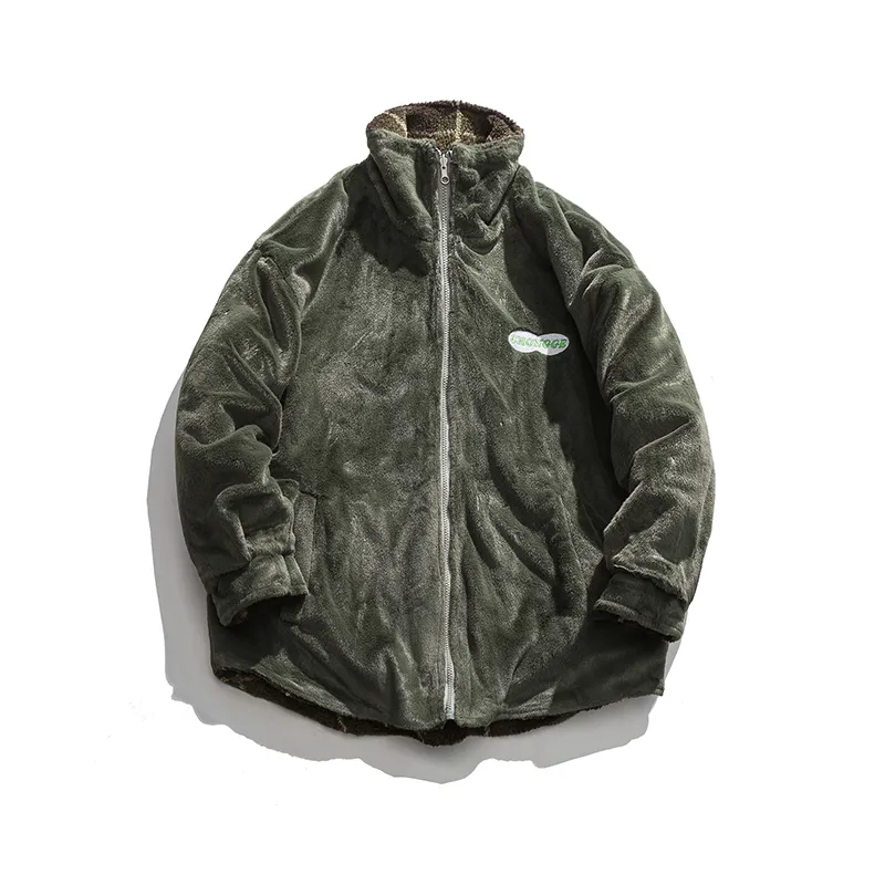 Winter lamb velvet stand collar cotton jacket - Green