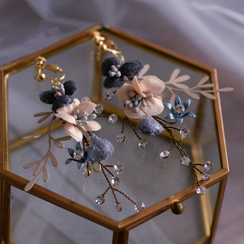 Retro European Style Rhinestone Alloy Flower Headwear Dark Blue Earrings - Shop at LoveMi