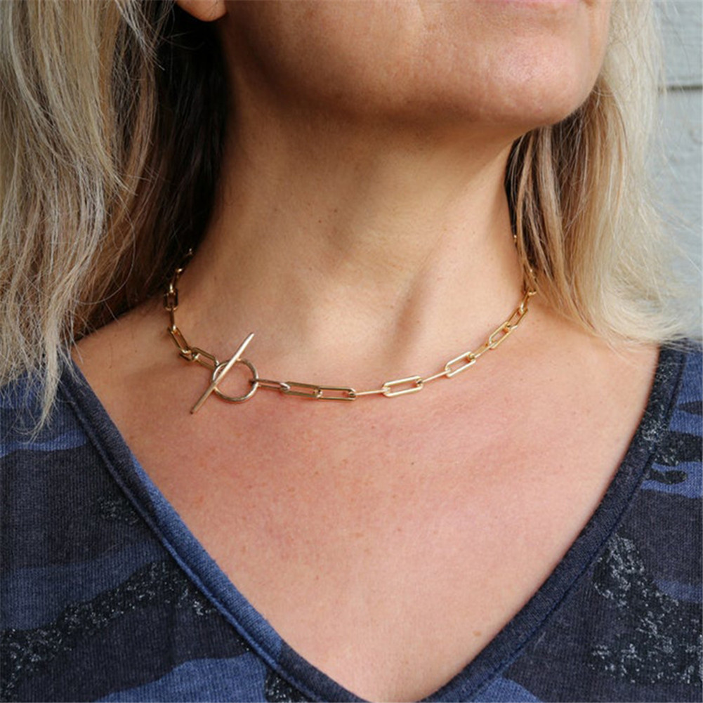 Stainless Steel Chain Chain Necklace Square Chain One Word Buckle Necklace