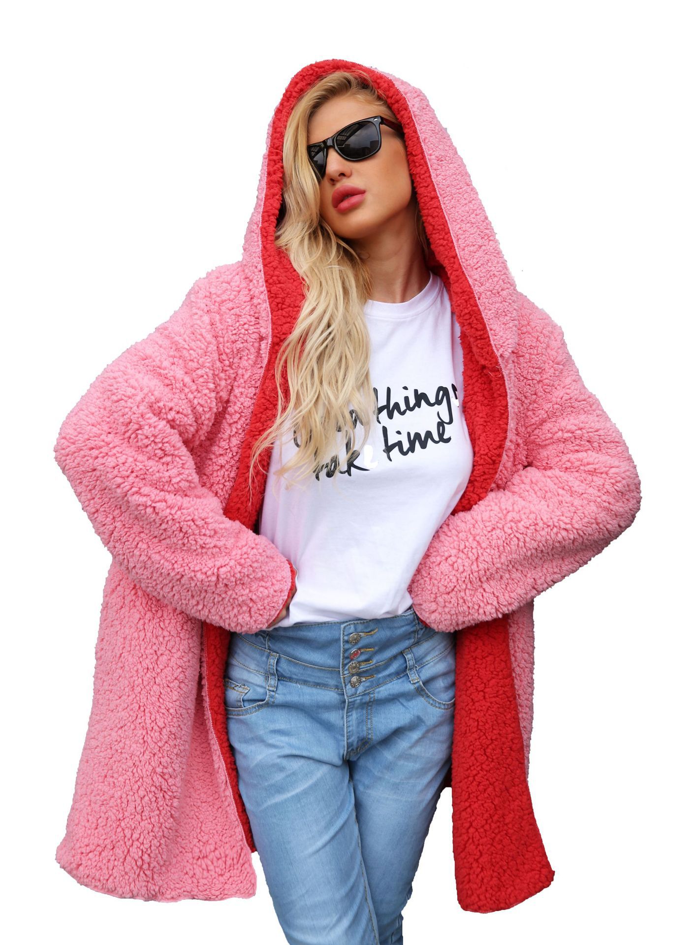 Reversible plush hooded coat