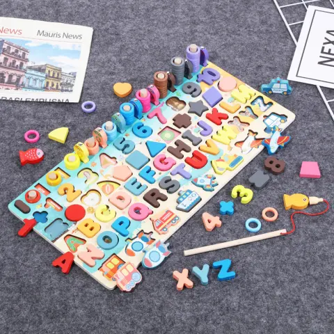 Montessori Educational Wooden Toys for Kids Board Math Fishing