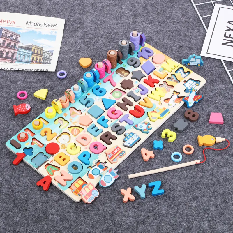 Montessori Educational Wooden Toys for Kids Board Math Fishing
