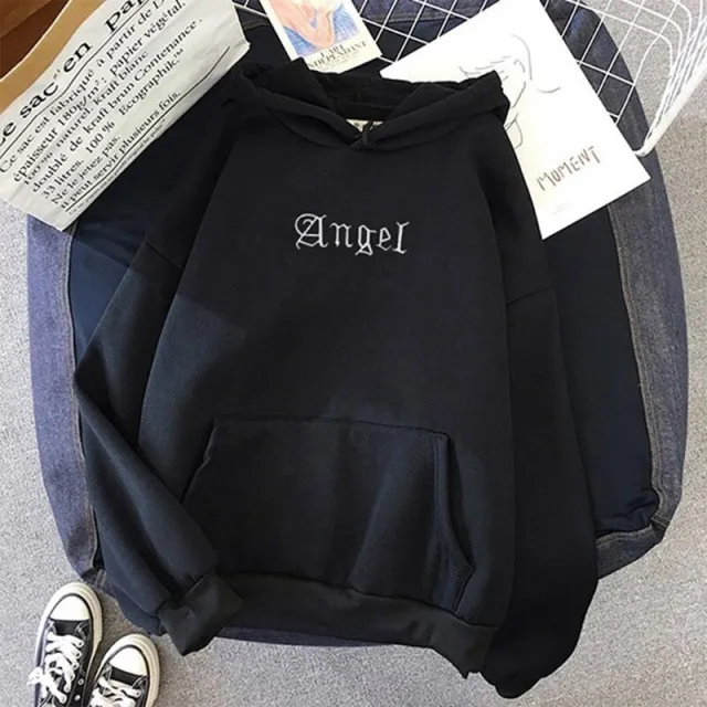 Korean Girl Angel Letter Print Sweatshirt Black - Shop at LoveMi