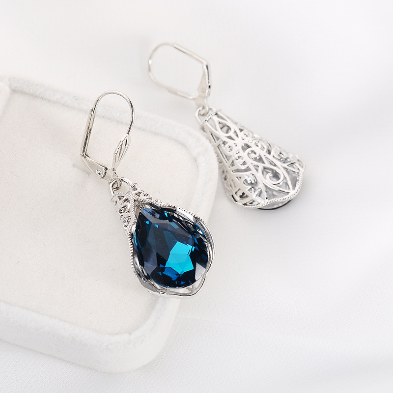 Navy Topaz Hollow Classical Blue Water Drop Earrings