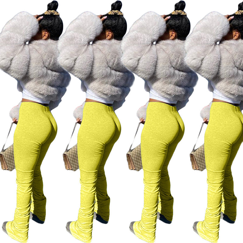 Solid Color Sweatshirt Fabric Slit Micro Flared Sweatpants Red - Shop at LoveMi