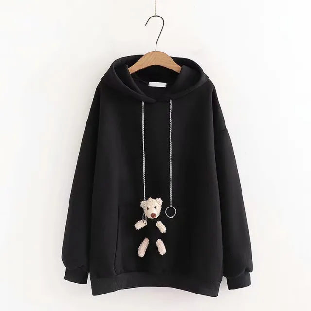 Hooded pull tab and fleece sweatshirt Black - Shop at LoveMi