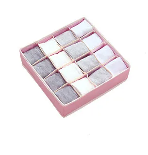 Mesh Multi-collapsible Underwear Socks Storage Box - Pink 16 Lattices