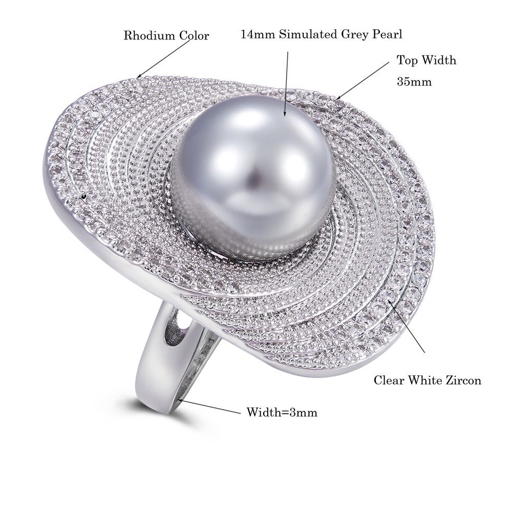 Exaggerated Synthetic Pearl Micro Inlaid Zircon Ring Women