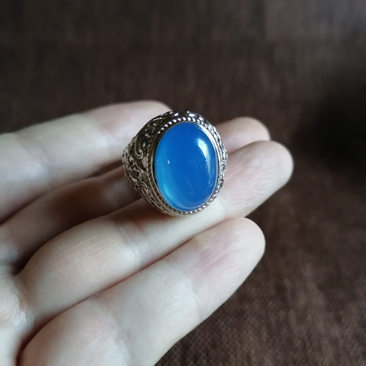 Chalcedony Gemstone Men's Ring Live Mouth