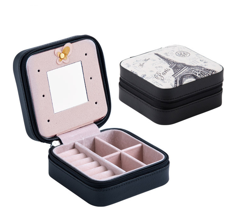 Boîte à bijoux de voyage en cuir — Coffret compact 10×10×5 cm 5