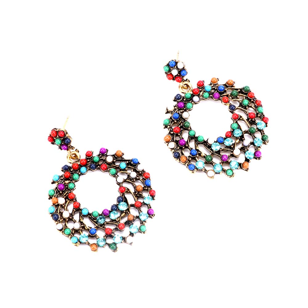 Candy Color Diamond Big Circle Earrings