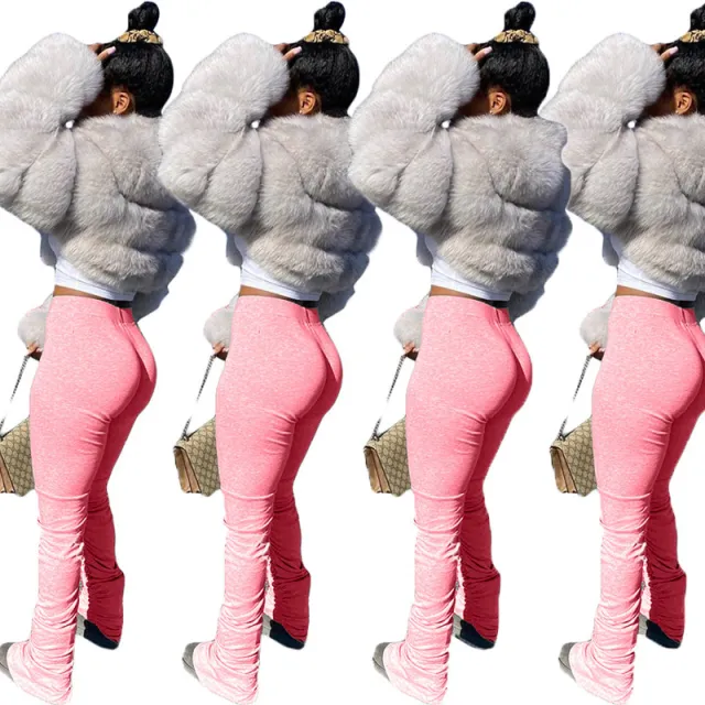 Solid Color Sweatshirt Fabric Slit Micro Flared Sweatpants Pink - Shop at LoveMi