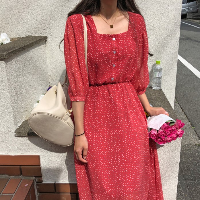 Niche Retro Polka Dot Big Swing Mid-length Dress