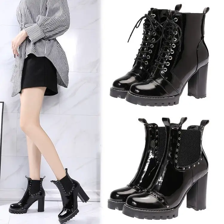 High Heels Short Tube Rubber Fashion PU Sleeve Boots
